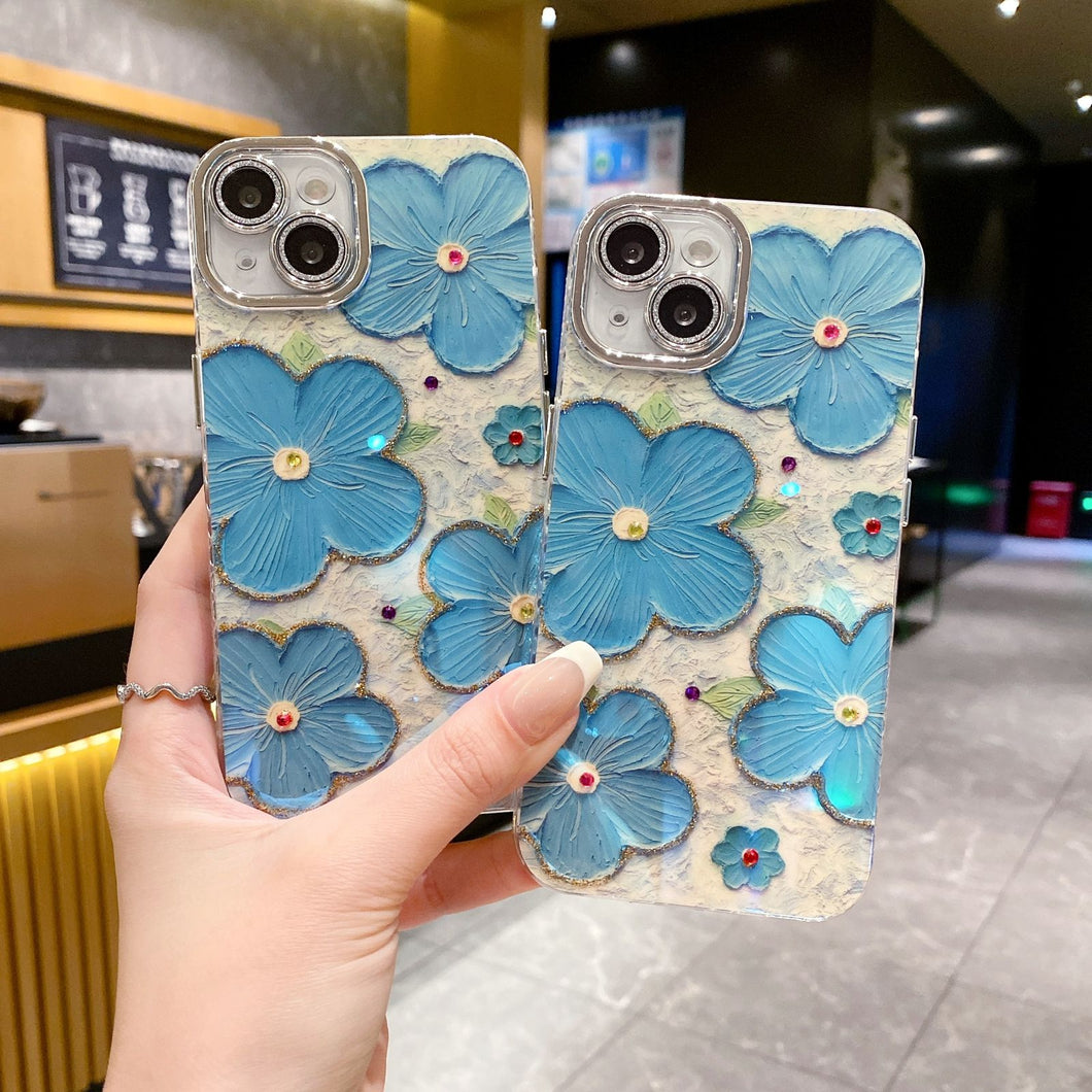 iPhone Luxury 3D Oil Painting Floral Design With Glitter Lens Protecti Leathon iPhone Luxury 3D Oil Painting Floral Design With Glitter Lens Protecti Leathon