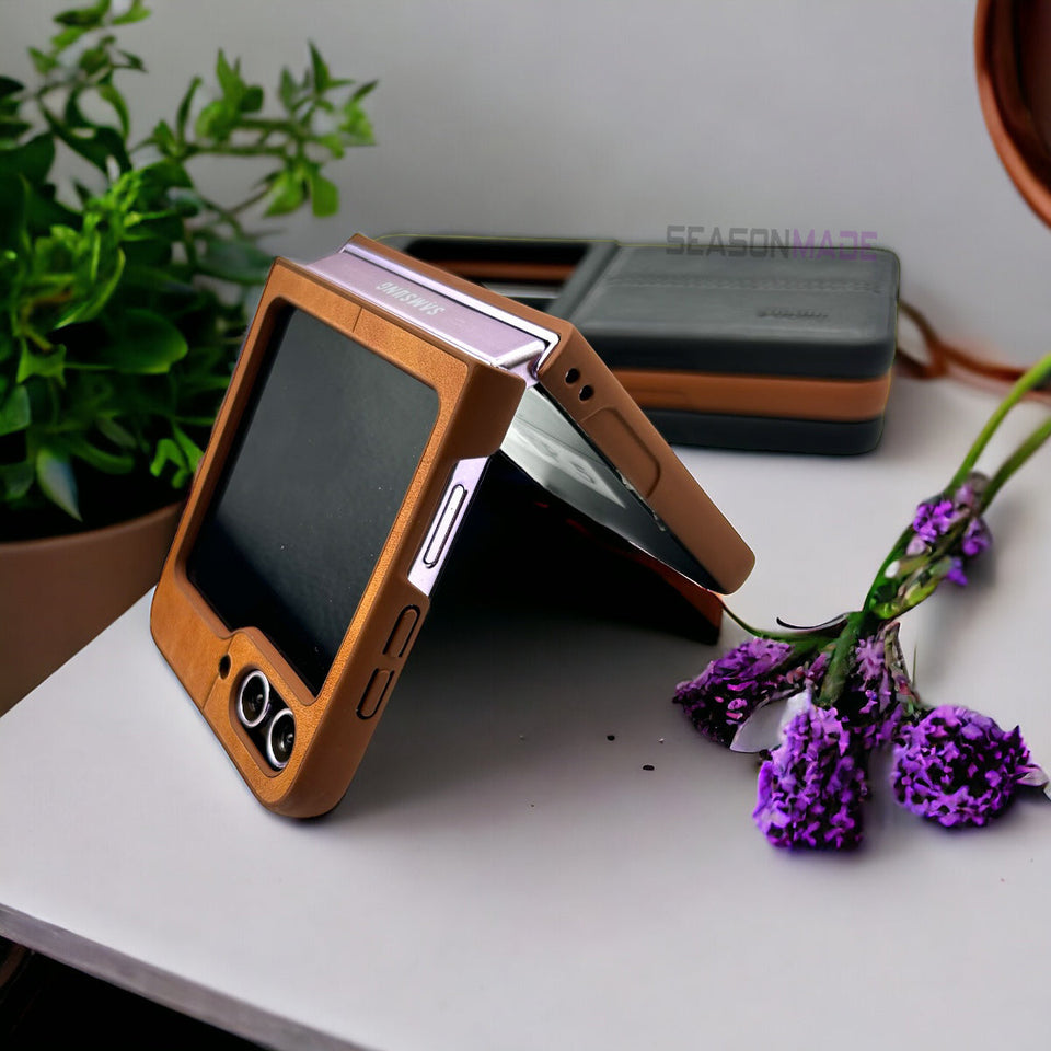 Samsung Galaxy Z Flip 5 PU Leather Stitched Case With Inside Velvet Cover