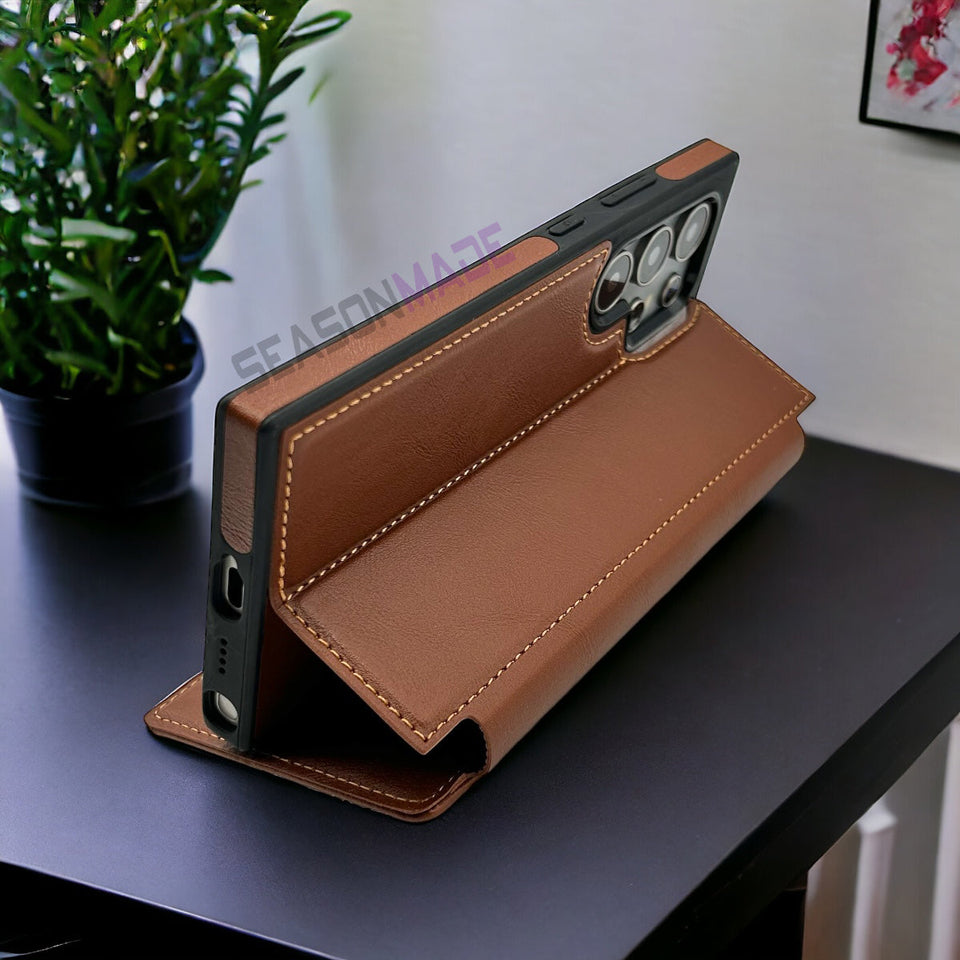 Samsung Galaxy S24 Ultra PU Leather Flip Card Slot Soft Magnetic Closure Case Cover
