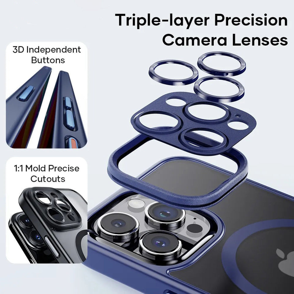 iPhone 15 Series Translucent Matte Finish Camera Lens Protection Magnetic Magsafe Case Cover