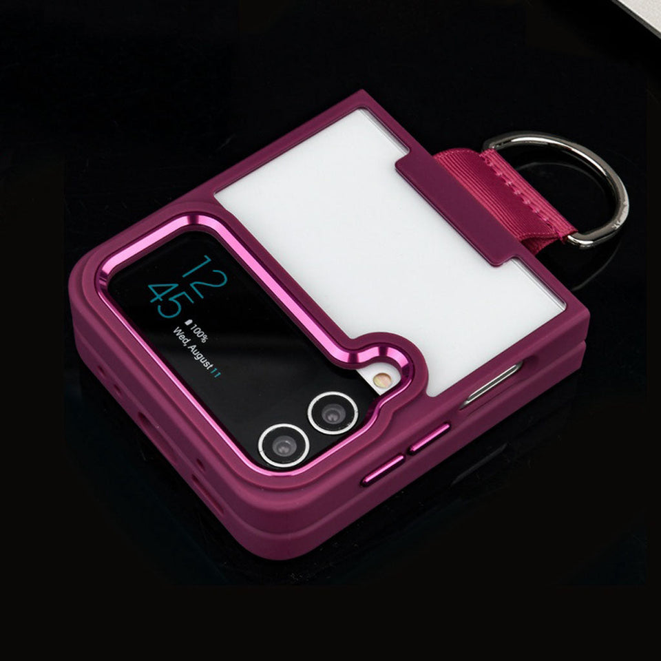 Samsung Galaxy Z Flip 4 Transparent Shockproof Clear Case With Metal R Leathon Samsung Galaxy Z Flip 4 Transparent Shockproof Clear Case With Metal R Leathon
