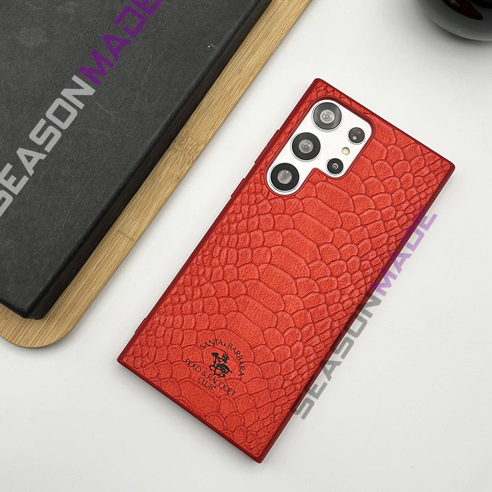Samsung Galaxy S22 Ultra Santa Barbara Polo Leather Croc Pattern Case Cover