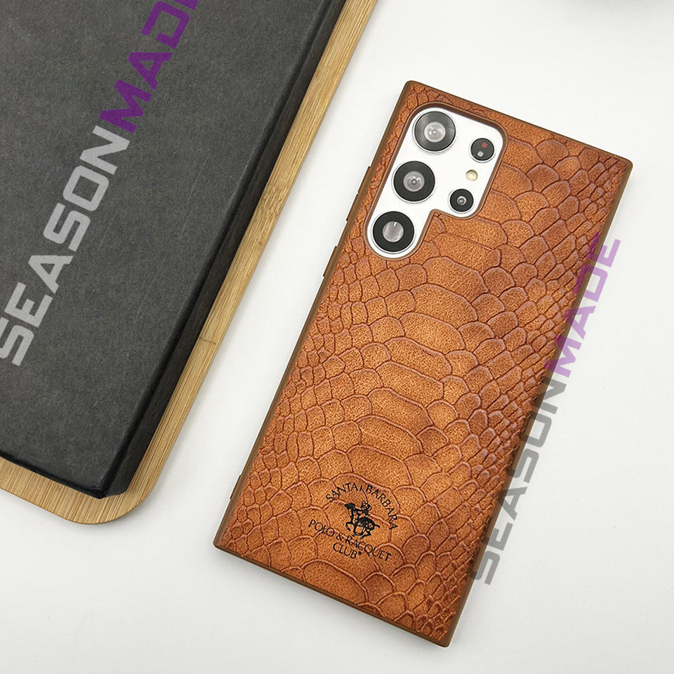 Samsung Galaxy S22 Ultra Santa Barbara Polo Leather Croc Pattern Case Cover