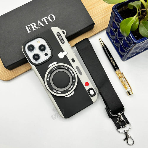 iPhone 3D Cool Retro Camera Design Silicone Case Cover With Strap