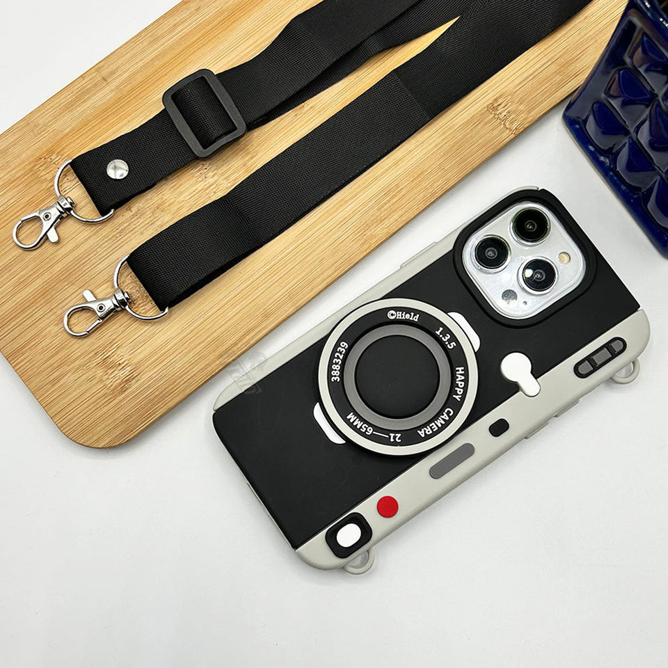 iPhone 3D Cool Retro Camera Design Silicone Case Cover With Strap