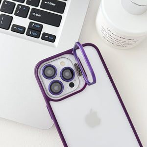 iPhone Hollow Flipping Lens Bracket Case Cover Deep Purple