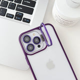 iPhone Hollow Flipping Lens Bracket Case Cover Deep Purple