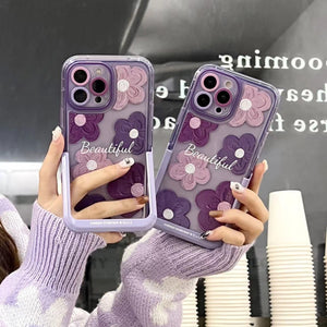 iPhone 15 Series Beautiful Purple Glossy Floral With Kickstand Case Cover