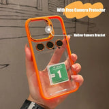 iPhone 15 Series Hollow Flipping Bracket Case Cover With Camera Protection Lens Orange